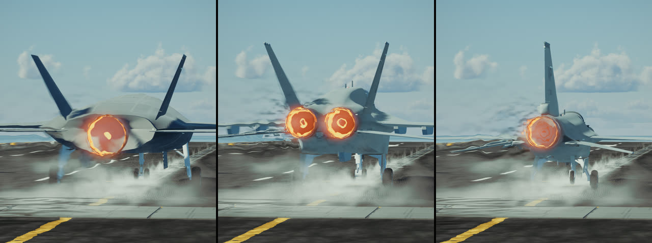 The F-35C, the Super Hornet and the F-16 at full afterburner