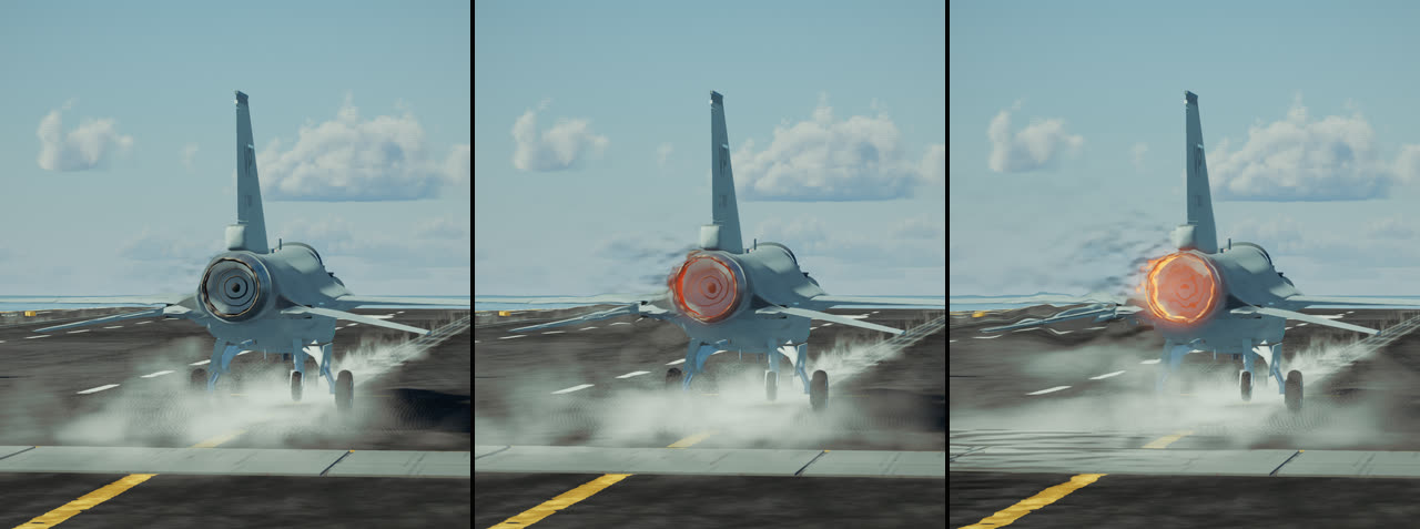 The F-16 at MIL, minimum afterburner and full afterburner