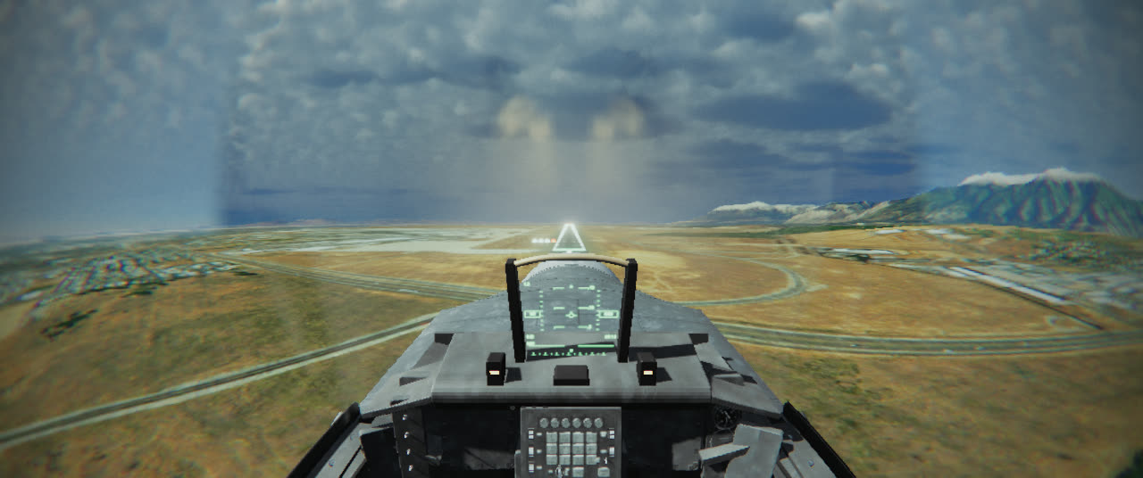 Short final to runway 32 at Hill, the runway ahead over the nose, the Wasatch to the right