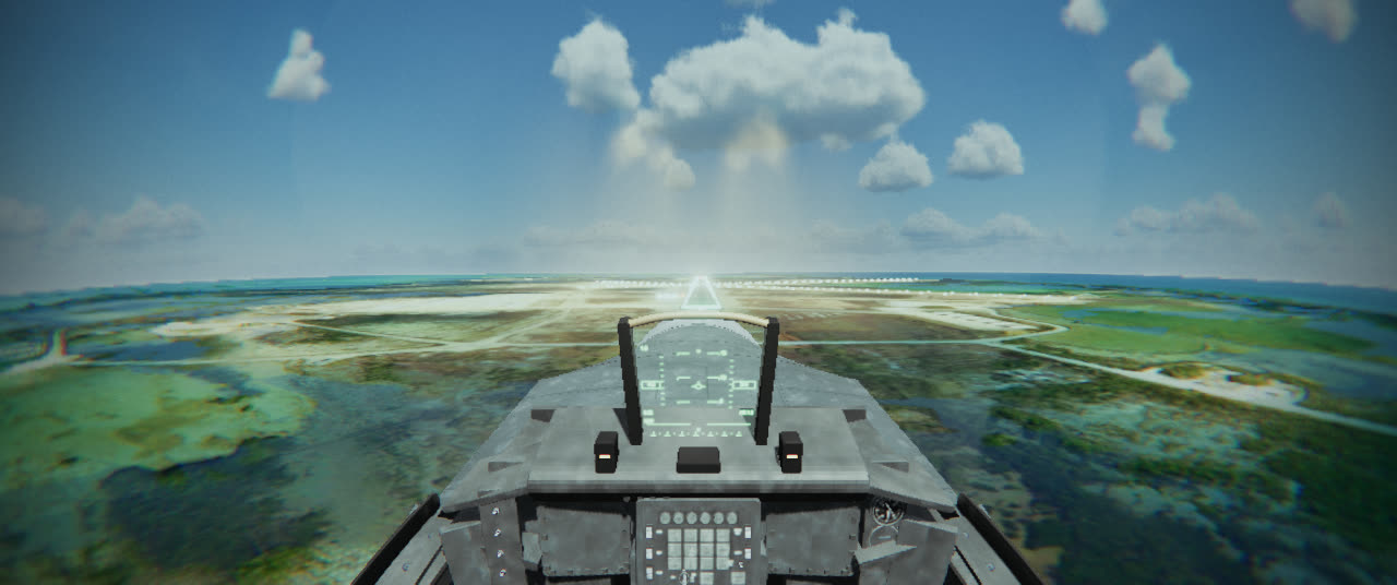 Short final to runway 08 at Key West, the runway ahead over the nose, water and mangroves around it