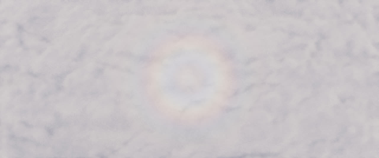 A glory on a stratocumulus deck seen through a 12 degree lens from 1,500 metres above it