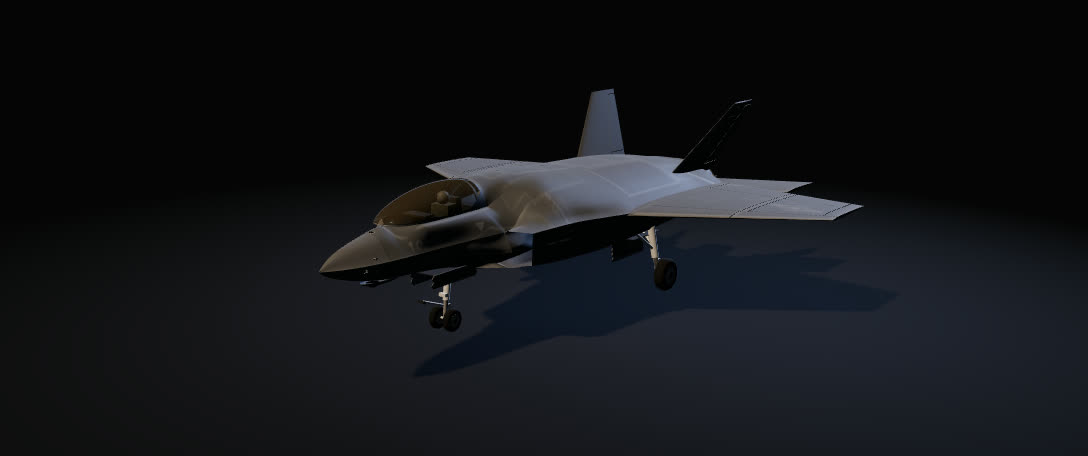 The F-35C on the turntable, gear down