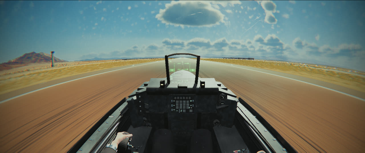 The runway at 190 mph through a plain equidistant fisheye
