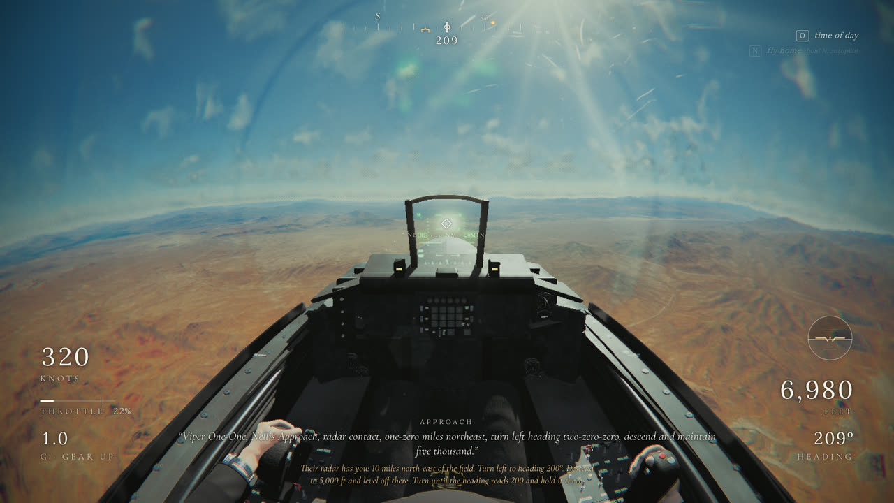 Twelve miles north-east of Nellis at 7,000 feet, Approach's radar-contact call subtitled with its explanation